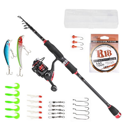 

182124m27m30m Telescopic Fishing Rod Reel Combo Full Kit Fishing Pole Spinning Reel Lures Hooks Swivels Line Set