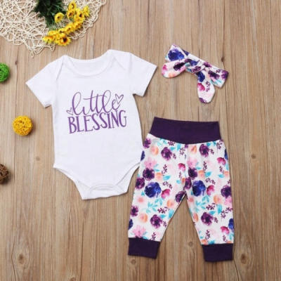 

New Infant Baby Girls Cotton Long Short Sleeve Tops Romper Floral Pants Outfits 0-24M