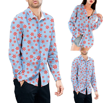 

Tailored Couple Fashion New Style Casual Snowflakes Printed Christmas Shirt Top Blouse