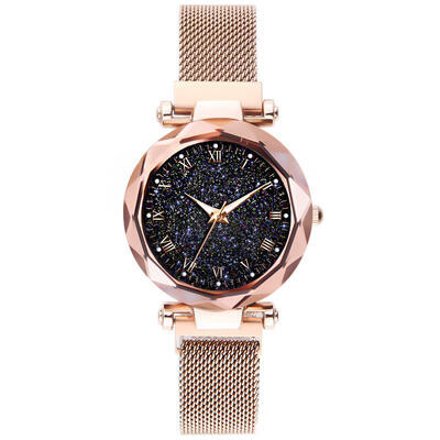 

Women Magnetic Luxury Watches Stainless Steel Mesh Band Quartz Wristwatch Ladies Roman Number Starry Sky Watch Reloj Mujer