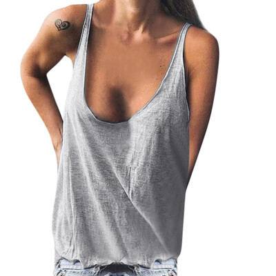 

Women Sleeveless Solid Color Tee Shirts Vest Casual Fitness Loose Tank Tops Plus