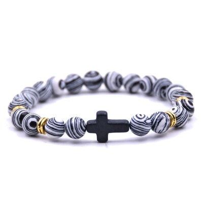 

Vintage Natural Stone 18 Colors Cross Charms Beads Bangles Bracelet