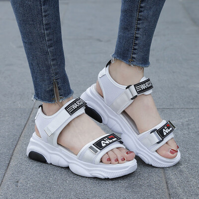 

Thick-soled muffin heels casual shoes sandals Roman shoes low-soled shoes student shoes small fresh panda sole summer style