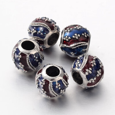 

Enamel Rondelle Antique Silver Plated Alloy European Beads Large Hole Beads Colorful 11x10mm Hole 4mm