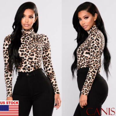 

New Womens Slim Fit Long Sleeve Leopard Print T-Shirt ladies Casual Blouse Tops