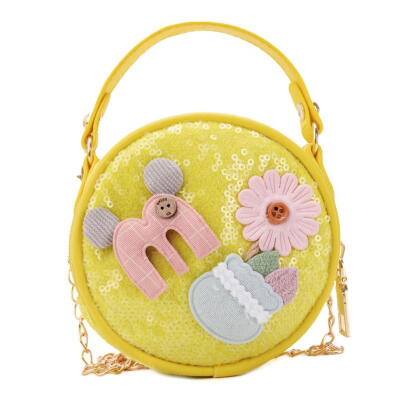 

Sequins Flower Decor Shoulder Handbags Kids Girls Chain Round Crossbody Bag