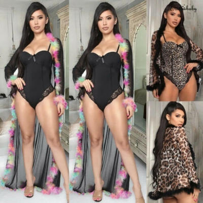 

Sexy Women Leopard Long Mesh Sheer Perspective Blouses Swimwear Sleepwear Tops