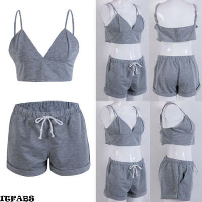 

2019 Womens Casual Pajamas Set Pajamas Womens Sling Shorts Cotton Casual Set