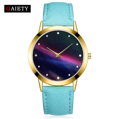 

〖Follure〗Women Fashion Starry Sky Leather Band Analog Quartz Round Wrist Watch Watches BK