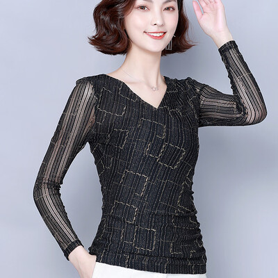 

Tailored Womens V Neck Lace Blouses Long Sleeve Ladies V-neck Casual Tops Shirt