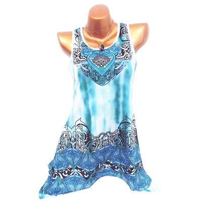 

Nomeni Plus Size Women Big wave Print Casual Sleeveless Vest T-shirt Tops