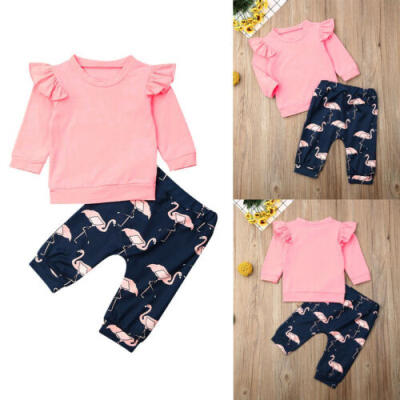 

2PCS Newborn Baby Girl Long Sleeve Top T-Shirt Long Pants Outfits Cotton Clothes