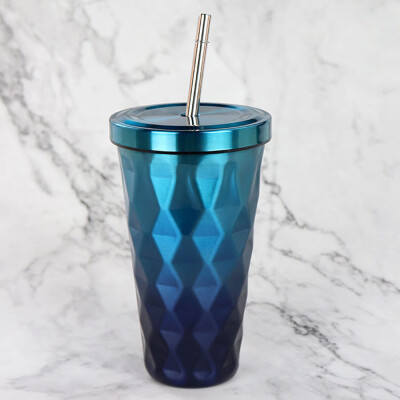 

Gobestart Diamond Gradient Stainless Steel Cups With Straws 500ml Drinking Tumblers Eco-Fr