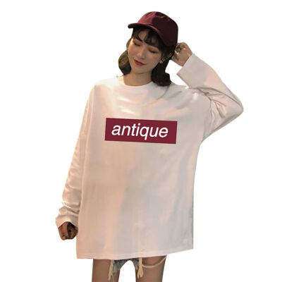 

Long Sleeve T-shirts Women Regular Letter Printed Vintage Halajuku Loose Casual Basic Autumn Spring Clothes