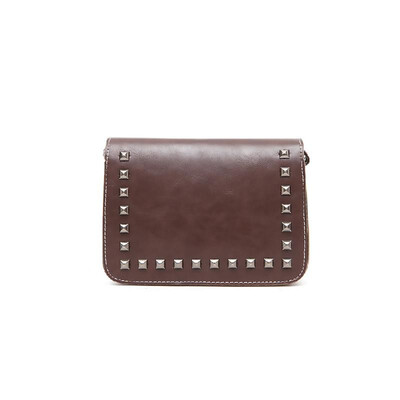 

New Fashion Women Shoulder Bag Flap Top Rivet Decoration Adjustable Straop Solid Vintage Crossbody Bag