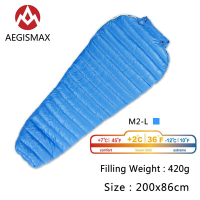 

AEGISMAX M2 Filling 380g420g 800FR Outdoor Ultralight Mummy Type White Goose Down Camping Winter Sleeping Bag