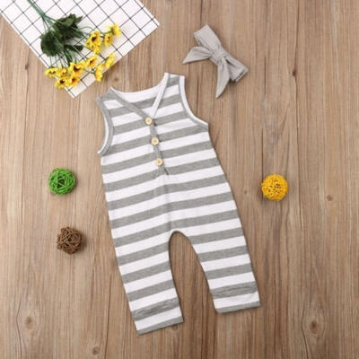 

Newborn Baby Boy Girl Striped Sleeveless Vest Romper Jumpsuit Outfits Trouser