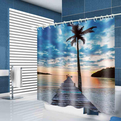 

Greensen Polyester Seaside Painting Shower Bath Curtain Waterproof Bathroom Curtain Hanging Hooks