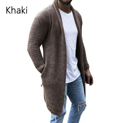 

Mens Solid Sweater Slim Long Sleeve Warm Knitted Cardigan Trench Coat Jacket