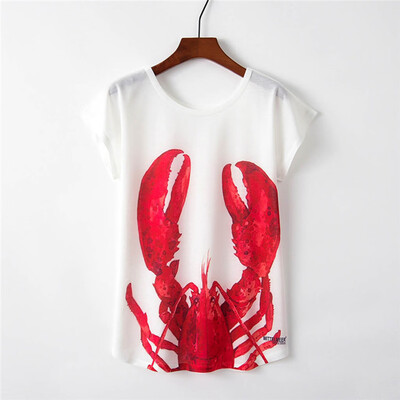 

Starmoon Womens Lobsters Print Short Sleeve Loose T-Shirt Blouse