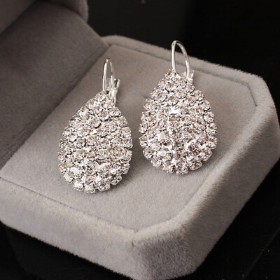 

Womens Fashion Retro Simple Drops of Water with Diamond Gemstone Earrings