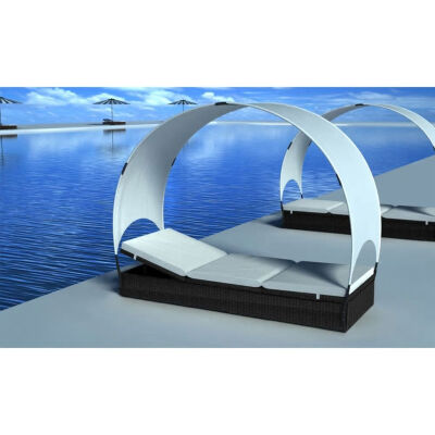 

Sun Lounger with Canopy Poly Rattan Black