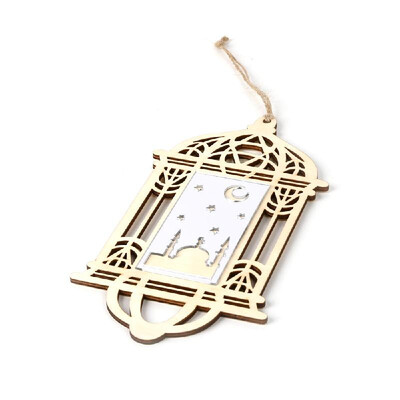 

Wooden Eid Mubarak Hanging Pendant DIY Crafts Ornament with Rope Festival Decoration