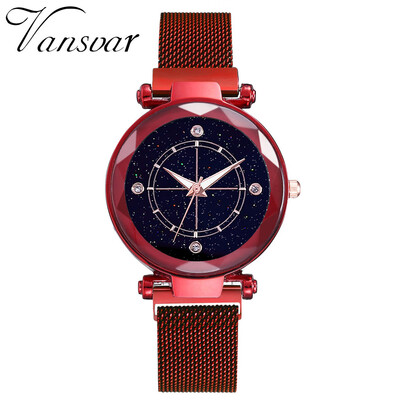 

RM Vansvar Fashion Women Magnet Buckle Starry Sky Watch Mesh Belt Ladies Watch