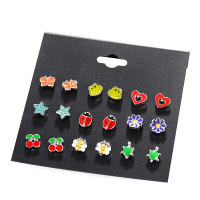 

Girls Cute Earrings Set Board Fruit Animal Earring Combination Package For Women Jewelry