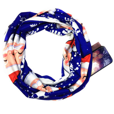 

Gobestart Women Christmas Print Convertible Infinity Scarf Loop Zipper Pocket Scarves