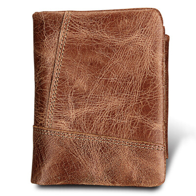 

Crazy Horse Cowhide Genuine Leather Men Wallets Short Style Fashion Male Vintage Purse Clutch