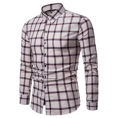 

Men Plaid Shirt Long Sleeve Slim Fit Style Casual Button Up Male Clothes