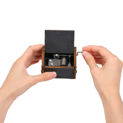 

Vintage Wooden Theme Song Music Box Hand-operated Carved Engraving Music Case Creative Holiday Birthday Gifts for Kids Black