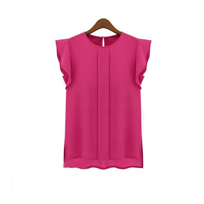 

Fashion Women OL Style Chiffon Shirt Round Neck Short Butterfly Sleeve Casual Blouse Tops Rose