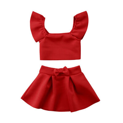 

Summer Toddler Kid Baby Girl Solid Tops Red Skirt Outfit Set Clothes