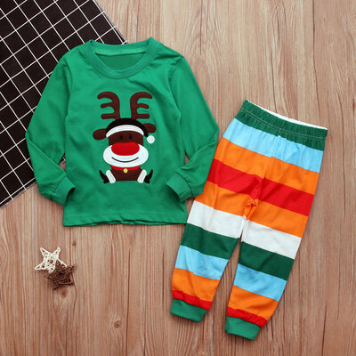 

Christmas Kids Baby Girls Boys Deer TopsStripe Pants 2Pcs Set Outfit Clothes
