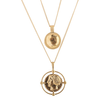 

pendant necklace bohemian female double-layer necklace retro gold carved coin necklace jewelry new 2019