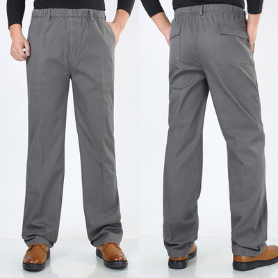 

Gobestart Men Winter Casual Solid Pants Straight Plush Trousers Business Loose Long Pants