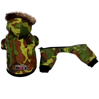 

Pet Autumn Winter Waterproof Warm Dirty Resistant Costume Multifunctional 4 Legged Camouflage Hooded Coat For Small Dogs