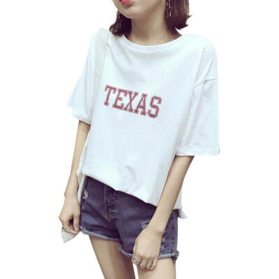 

Leisure Casual Women Tees Short Sleeve Letter Print O-Neck Summer Chic Tops