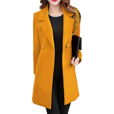 

Women Wool Coat Notch Collar Long Sleeve Winter Coat