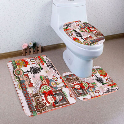 

〖Follure〗3PCS Christmas Bathroom Non-Slip Pedestal Rug Lid Toilet Cover Bath Mat Set