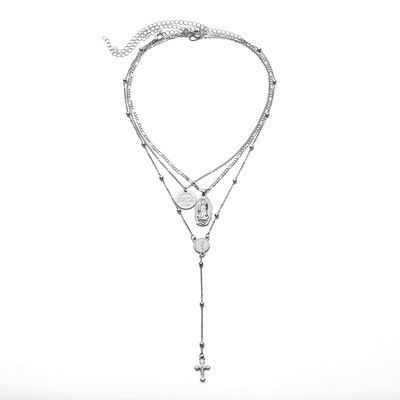

Brand Coins Cross Long Necklaces Chain Choker layers Jesus Virgin Mary Pendants Necklaces for women Alloy Pattern Mujer Bijoux