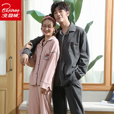 

Arctic velvet Bejirog couple pajamas long-sleeved cotton pajamas women winter Korean version of the cotton winter mens home service 3669 pink