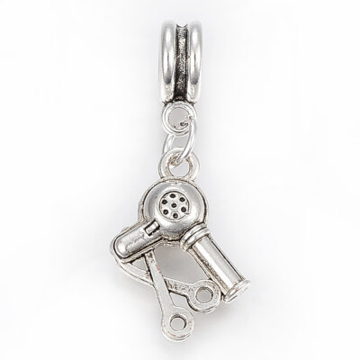 

Tibetan Style Alloy European Dangle Beads Hair Dryer with Scissors Antique Silver 33mm Hole 5mm Pendant 16x13x4mm