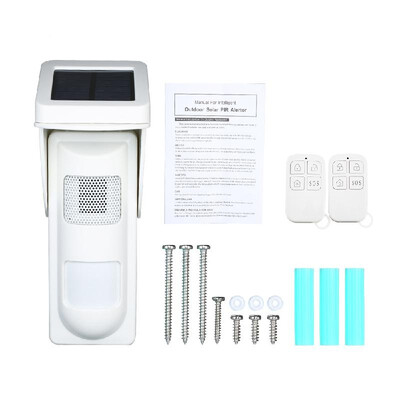 

Solar Powered Dual Infrared Motion Sensor Detector Siren Strobe Alarm System Waterproof Wireless PIR Sensor Detector with 16 Voice