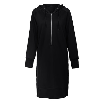 

Ladies Plus Size Solid Drawstring Coat Long Sleeve Autumn Sweater Hoodie Dress