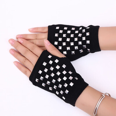 

New Fashion Unisex Winter Warm Knitted Crochet Gloves Black Pattern Series Long Fingerless Arm Warmers Gloves