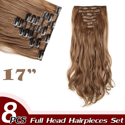 

Full Head Clip Synthetic in Hair Extensions 8 Piece 18 Clips Hairpiece Long Wave Curly Straight for Women