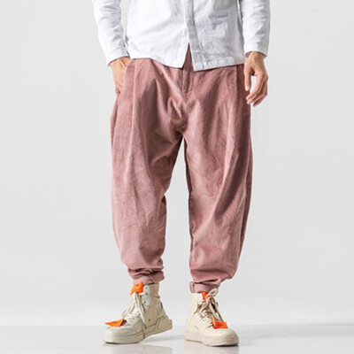 

Gobestart Mens New Style Corduroy Casual Retro Trousers Fashion Large Pure Color Pant
